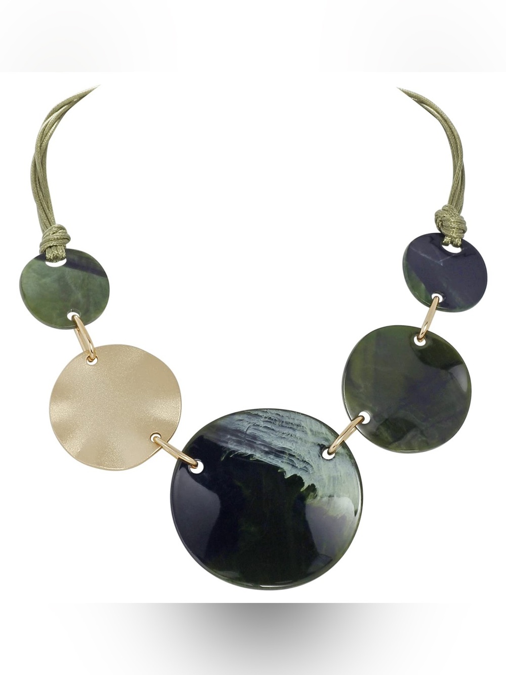 Green Resin & Gold Disc Adjustable Length Statement Necklace - Women Jewelry